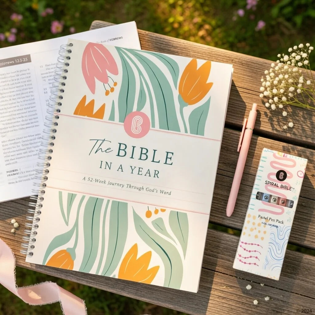 1 -2-Set A5 Bible in a Year: 52-Week Study Spiral Notebook with Guide, Women's Bible Study Plan, Holiday Gift