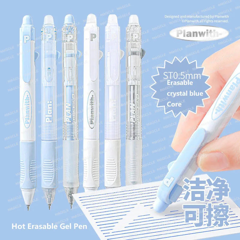 Planwith 3PCS/set Erasable Gel Pen Stationery Student School Acsesories Pen 0.5mm Crystal Blue Ink Side Press Writing Supplies