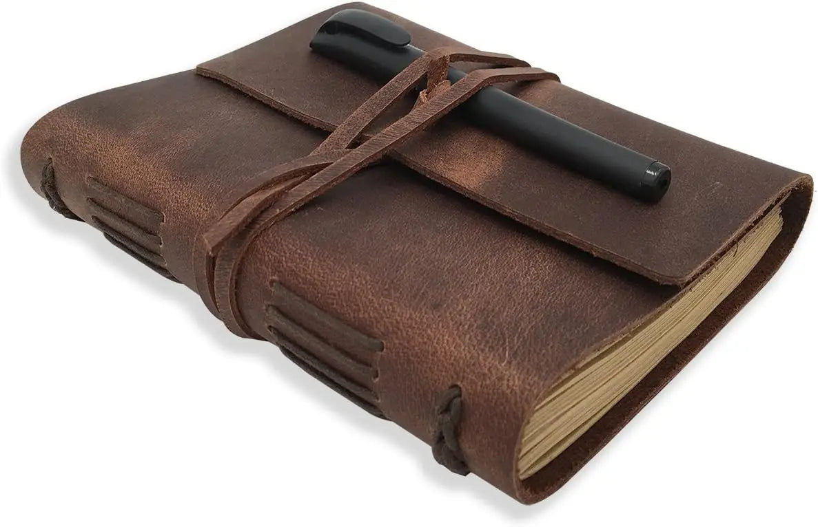 Genuine Leather Journal Notebook - Rustic Brown, 5x7 in, Lined Paper, Handmade for Men & Women