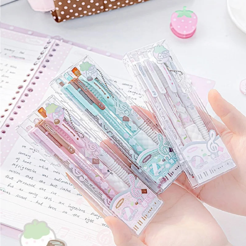 RosyPosy Berry Melody Note Pen Set 2 ST 0.5mm Gel Pens & 1 Erasable Pen & 1 Aromatic Soft Grip & 1 Free Pendant Value Stationery